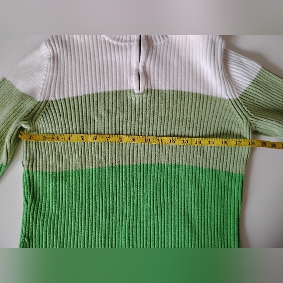 Liz Claiborne Cotton 1/4 Zip Sweater Navy Blue Green Stripe Coastal Size Pet XL - Picture 9 of 11